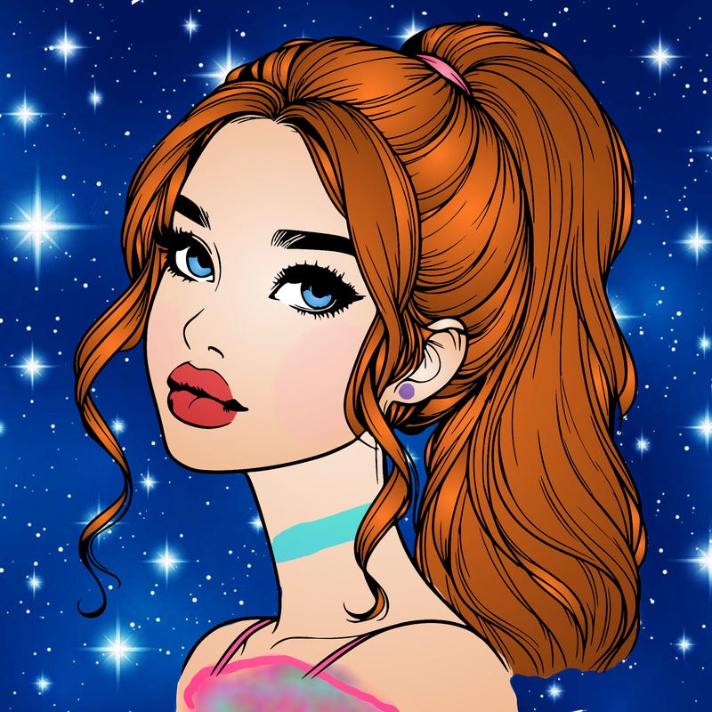 realistic girl with a ponytail on her hair and lips