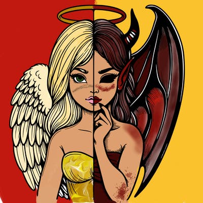 realistic angel half demon