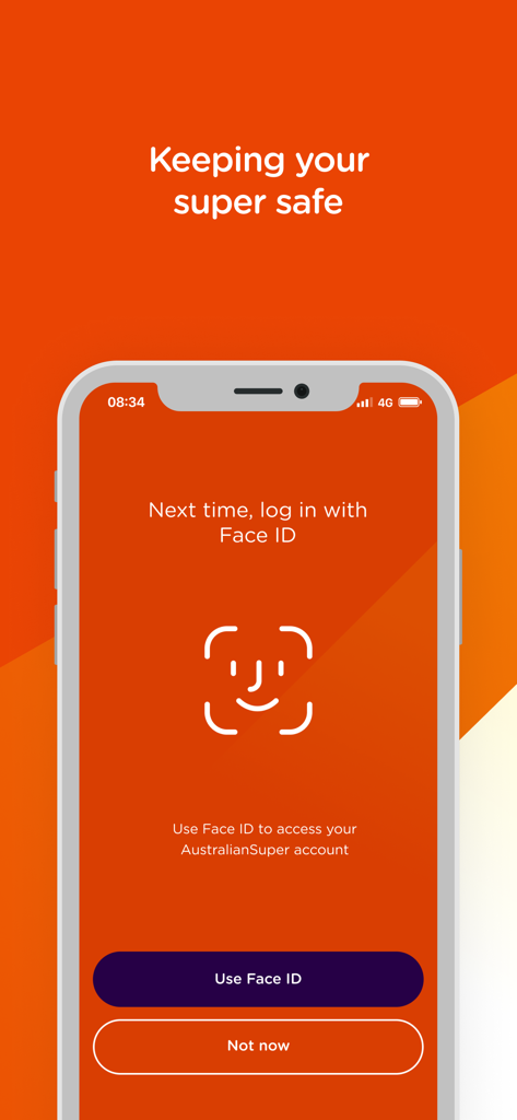 AustralianSuper - AustralianSuper app screen offering Face ID login for secure account access