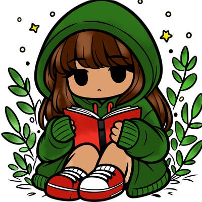 girl in oversized hoodie reading a book