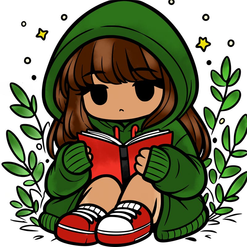 girl in oversized hoodie reading a book