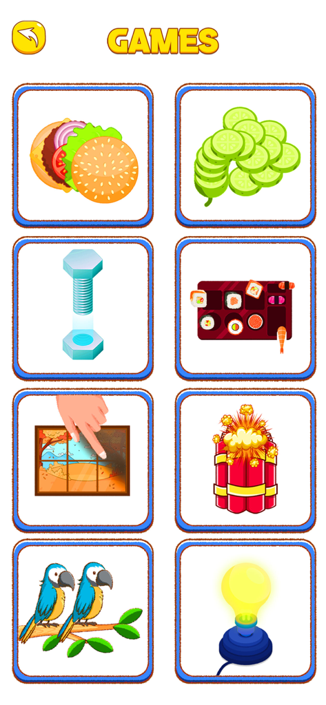 Fastest Worker Challenges - Selection menu showing various hyper casual mini games like sandwich stacking and fruit slicing