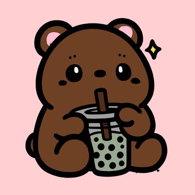 a cute bear drinking boba
