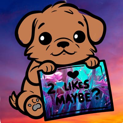 a puppy holding a sign that says 2 likes maybe?