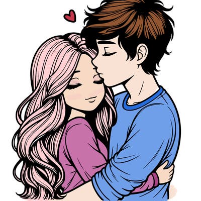 a realistic couple boy and girl hugging and kissing