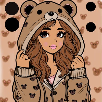 realistic girl in a animal pjs hoodie