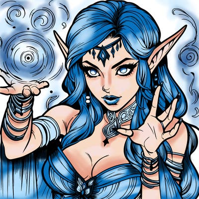 realistic scary beautiful elf sorceress casting spell