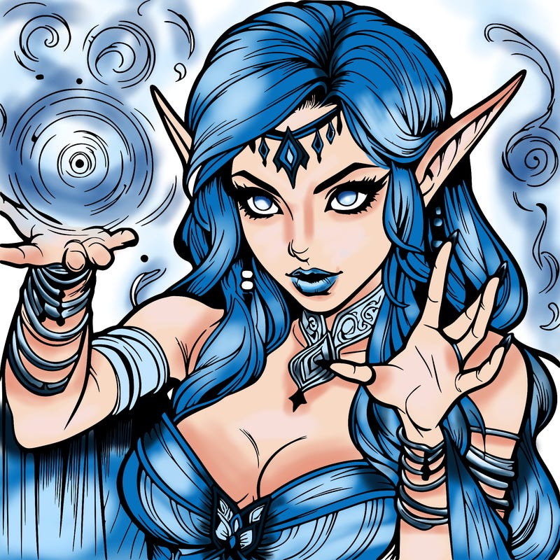 realistic scary beautiful elf sorceress casting spell