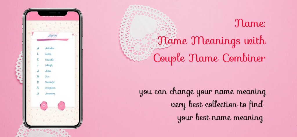 Naming: Name Meaning, Combiner - Un smartphone affichant la signification du nom Alejandra avec les traits de personnalité de chaque lettre sur fond rose