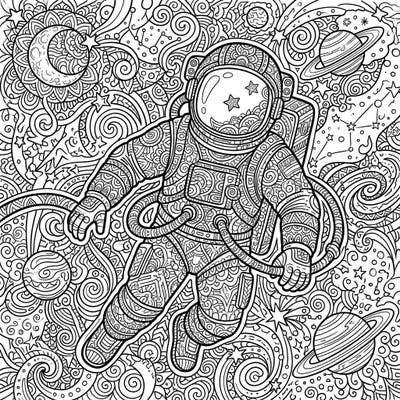 Blast off into creativity with this unique Zentangle Cosmonaut coloring page. Discover an intricate world of cosmic patterns and celestial bodies, perfect for a meditative art escape.
