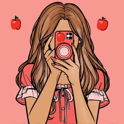 a realistic girl holding her phone taking pictures