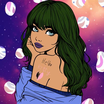 realistic girl with bangs looking over her shoulder