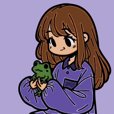 girl with long hair and a oversized shirt. and she is holding a frog