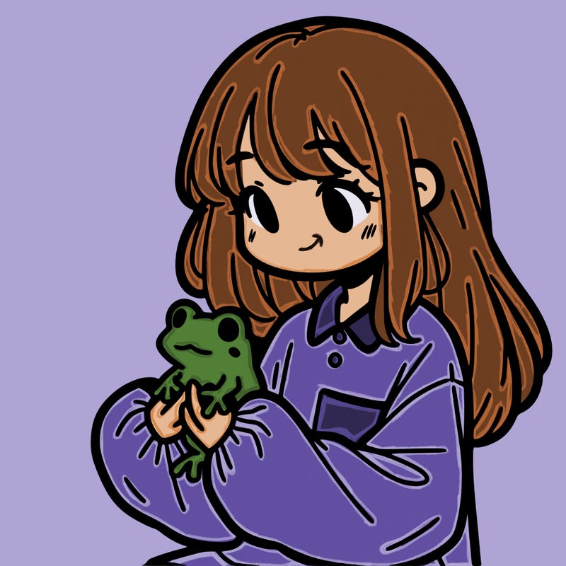 girl with long hair and a oversized shirt. and she is holding a frog