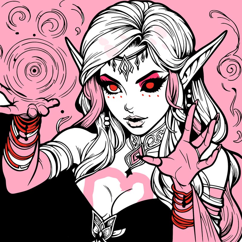 realistic scary beautiful elf sorceress casting spell