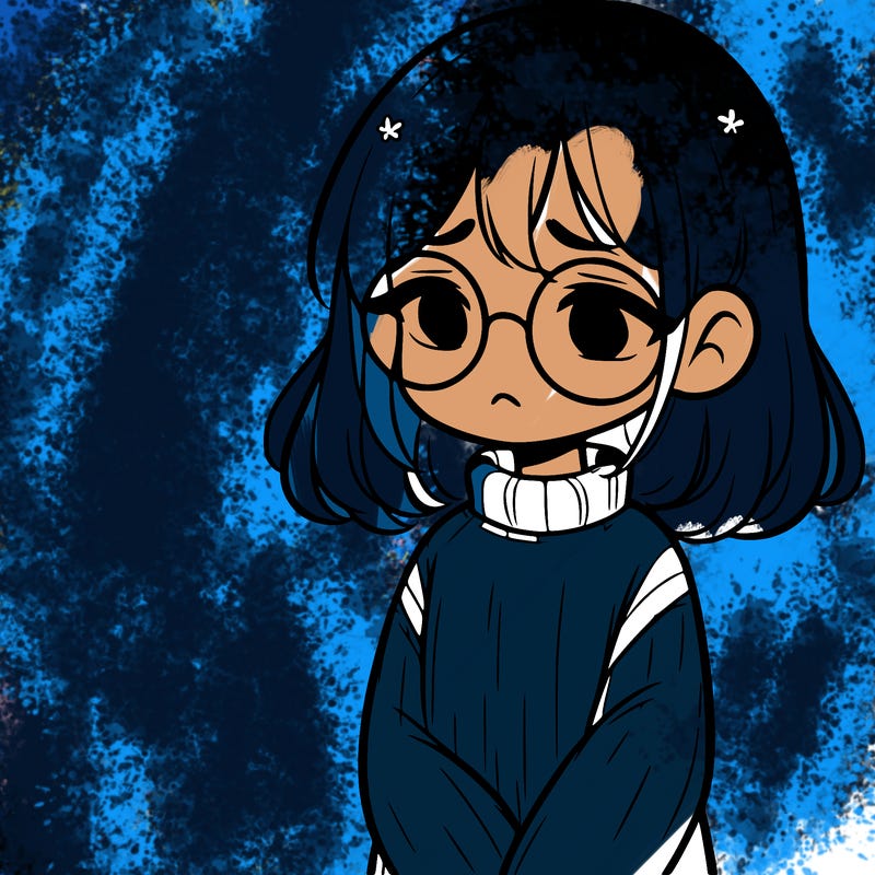 sad girl with glasses in a sweater