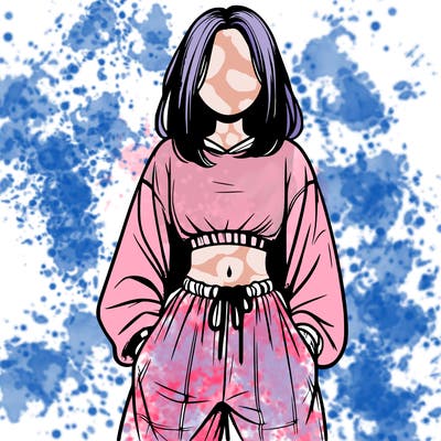 realistic girl faceless with baggy pants and a crop top