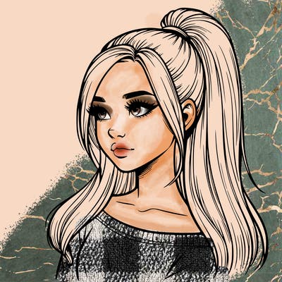 realistic girl with a high ponytail