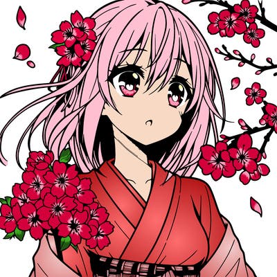 anime girl with cherry blossoms