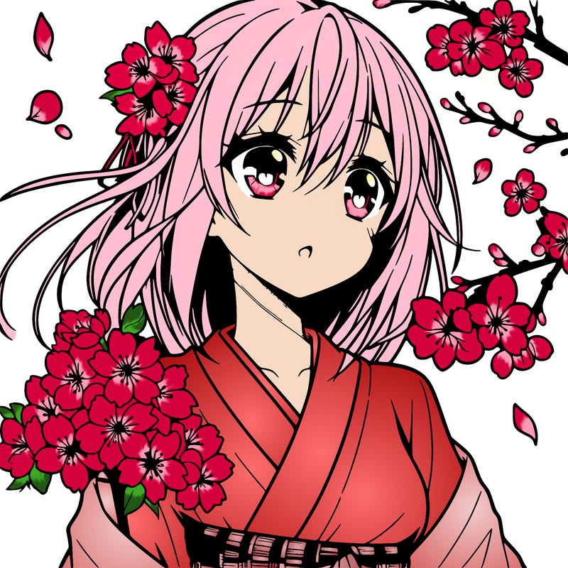 anime girl with cherry blossoms