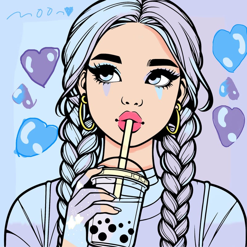 realistic girl with braided hair drinking boba