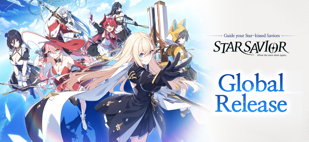Banner de lanzamiento global de StarSavior con personajes de anime.