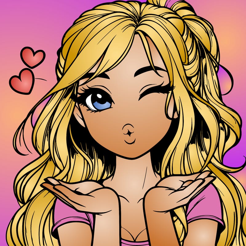 realistic girl winking and blowing a kiss while making heart hands