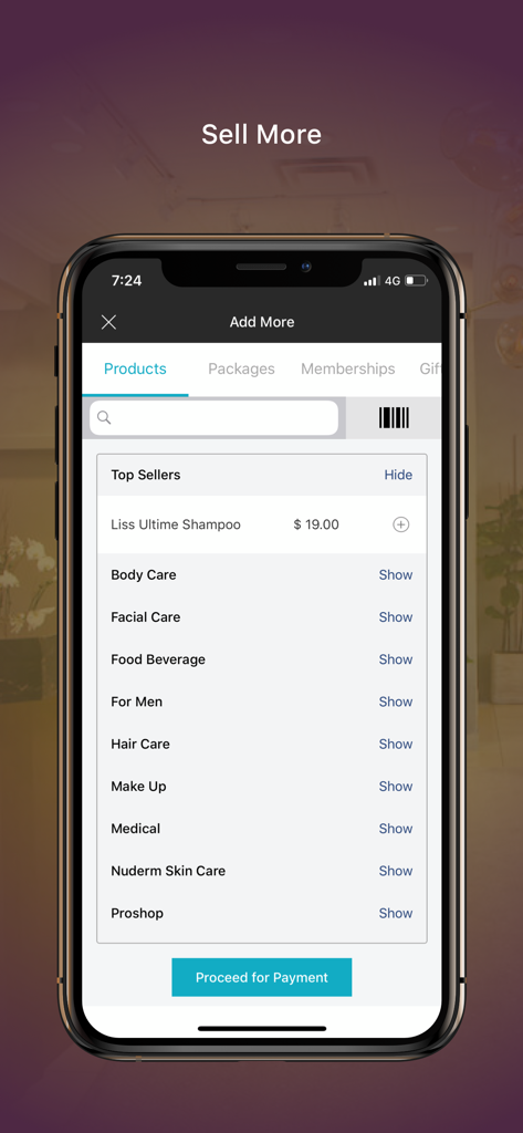 Zenoti Mobile - Zenoti Mobile app screenshot showing a salon POS interface for selling retail products and memberships.