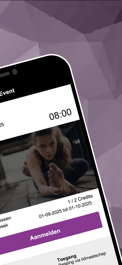 YogiBit - YogiBit mobile app interface displaying yoga class details and a registration button