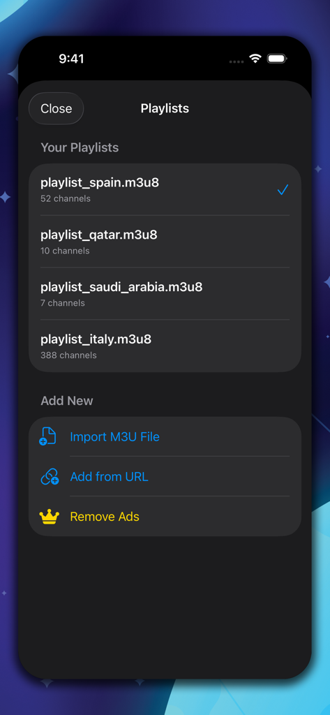 Drama live - دراما لايف - Drama Live app screen for managing and adding M3U IPTV playlists