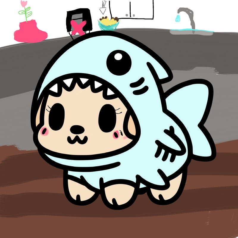 cute dog wearing a shark costume