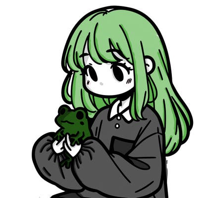 girl with long hair and a oversized shirt. and she is holding a frog