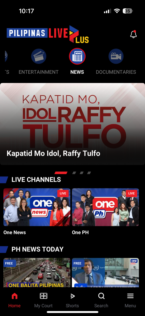Pilipinas Live Plus - Secção de notícias da aplicação Pilipinas Live Plus com canais filipinos ao vivo e conteúdo apresentado por Raffy Tulfo