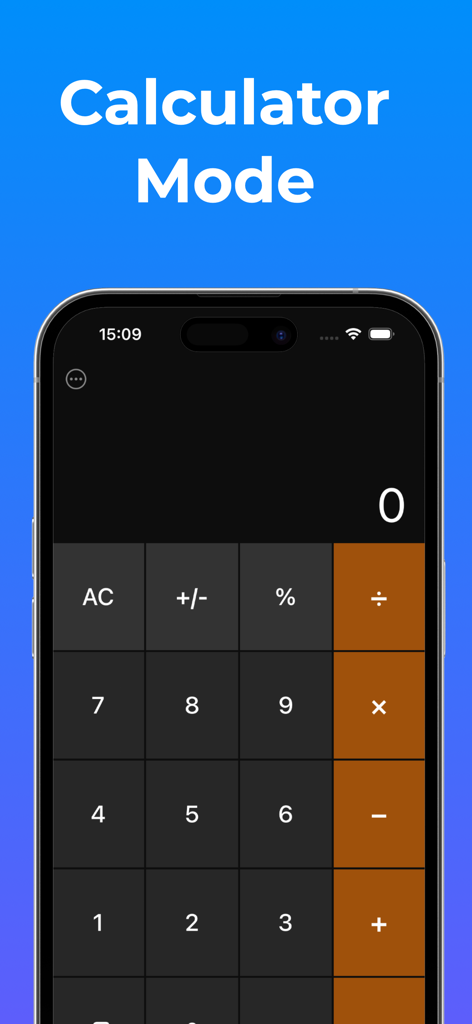 A functional calculator interface that hides the secure photo vault app content