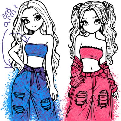 2 girls in crop tops and baggy jeans ripped