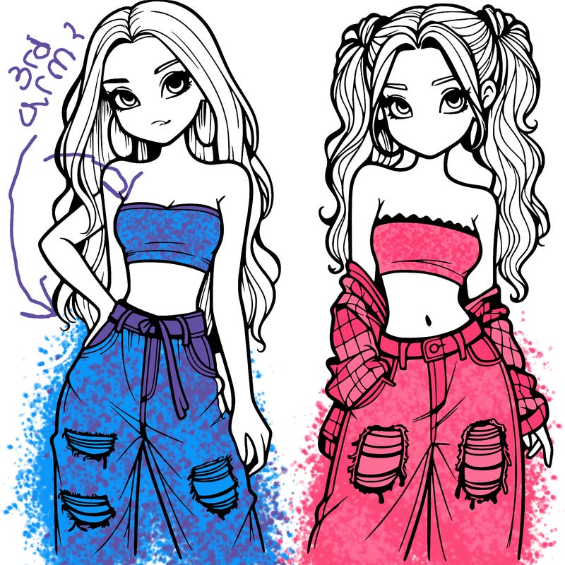 2 girls in crop tops and baggy jeans ripped