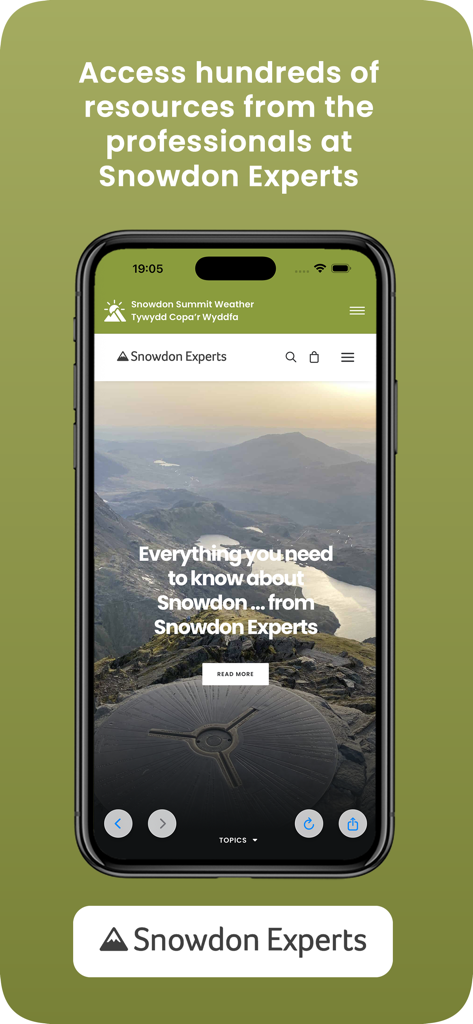 Snowdon Summit Weather - Snowdon Summit Weather app screen showing mountain hiking resources and expert advice