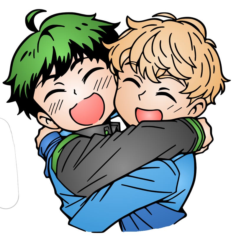 two anime boys hugging