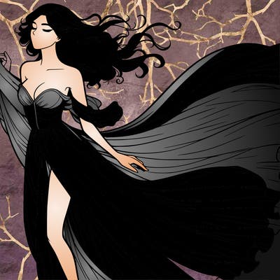 realistic woman in dress flowing the the wind