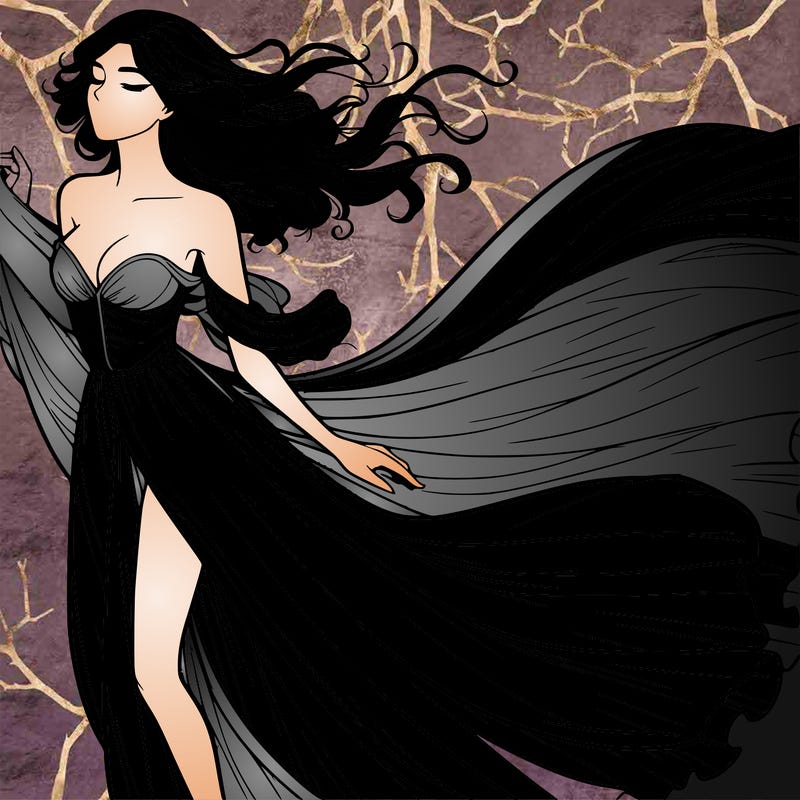 realistic woman in dress flowing the the wind