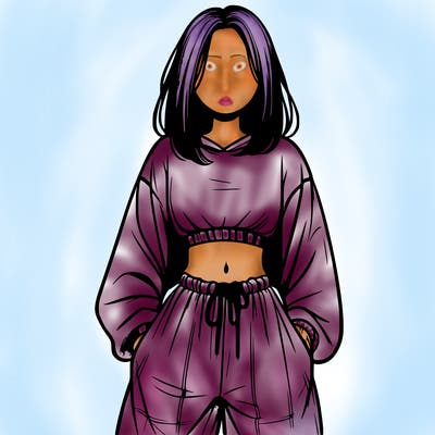 realistic girl faceless with baggy pants and a crop top