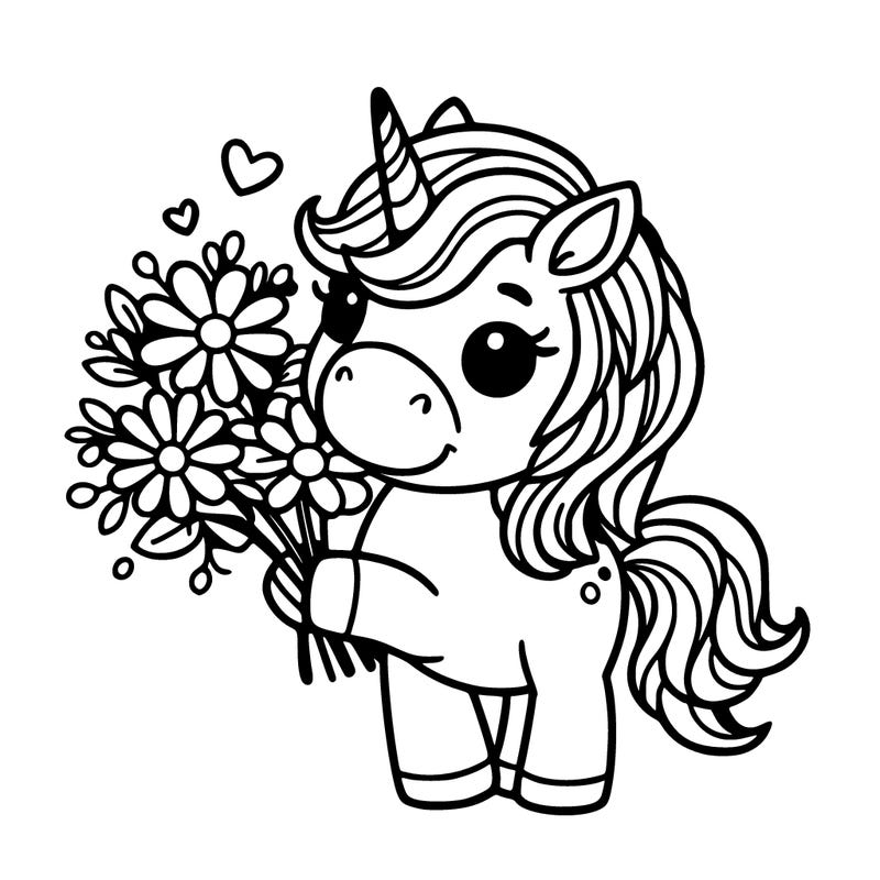 unicorn holding flowers