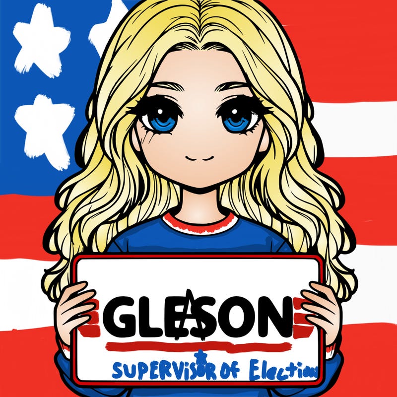 a realistic girl holding a sign that says gleason