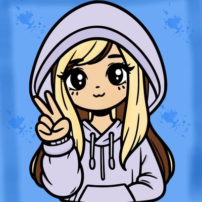 girl with a peace sign wearing a hoodie