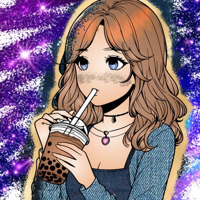 realistic girl drinking boba tea