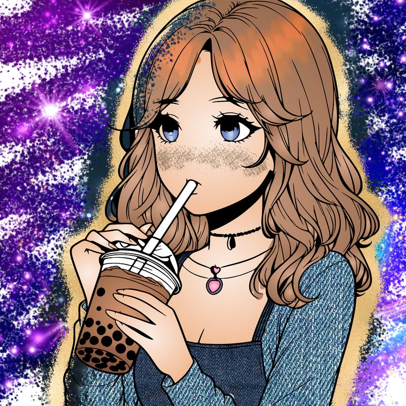 realistic girl drinking boba tea