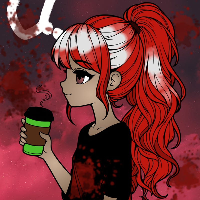 realistic girl with a ponytail and coffee