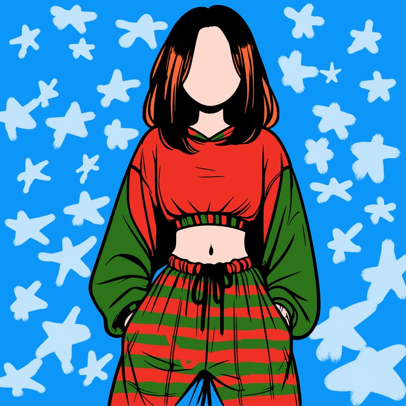 realistic girl faceless with baggy pants and a crop top