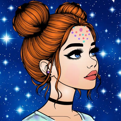 realistic girl with buns on the top of her head