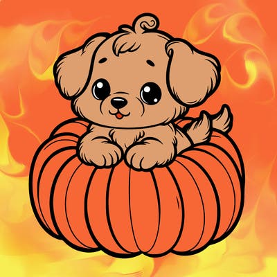 cute little puppy in a pumpkin